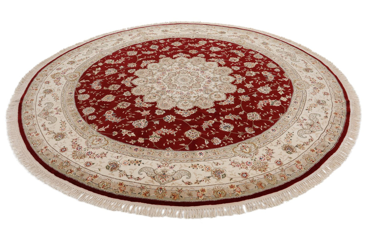 8x8 Burgundy and Ivory Turkish Silk Rug