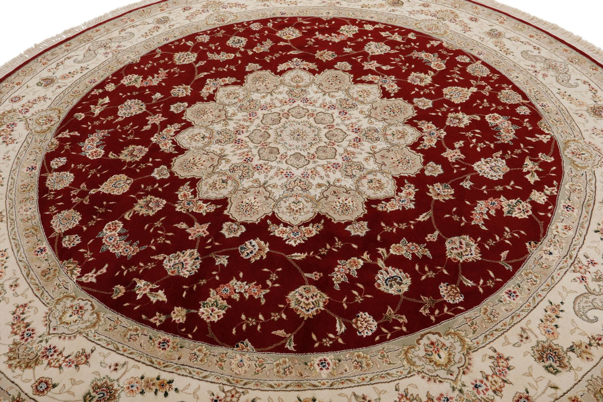 8x8 Burgundy and Ivory Turkish Silk Rug