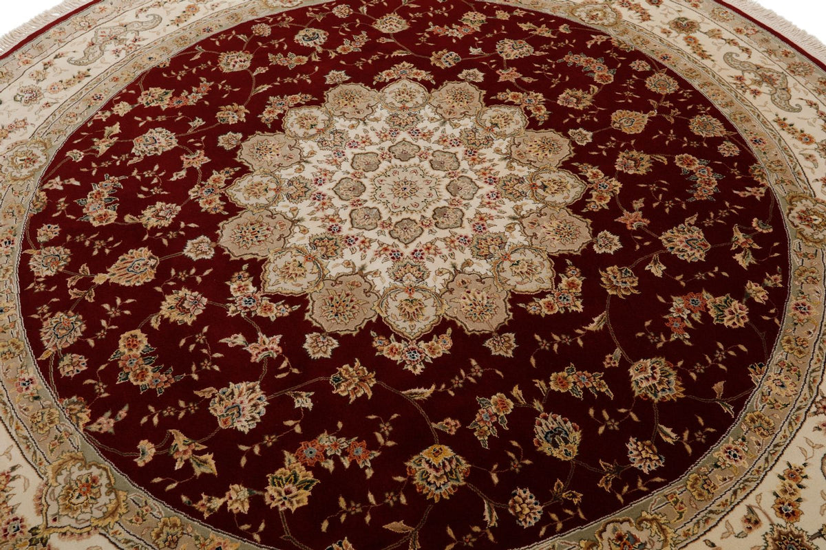 8x8 Burgundy and Ivory Turkish Silk Rug