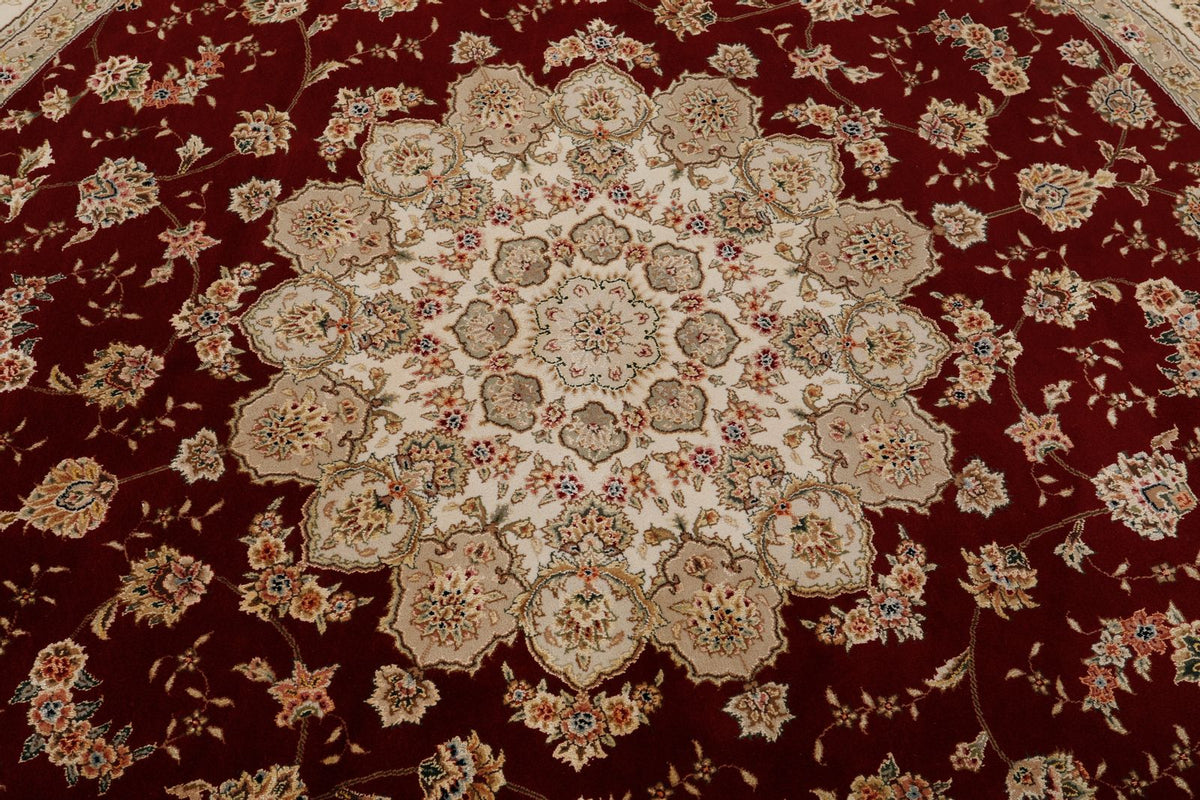 8x8 Burgundy and Ivory Turkish Silk Rug
