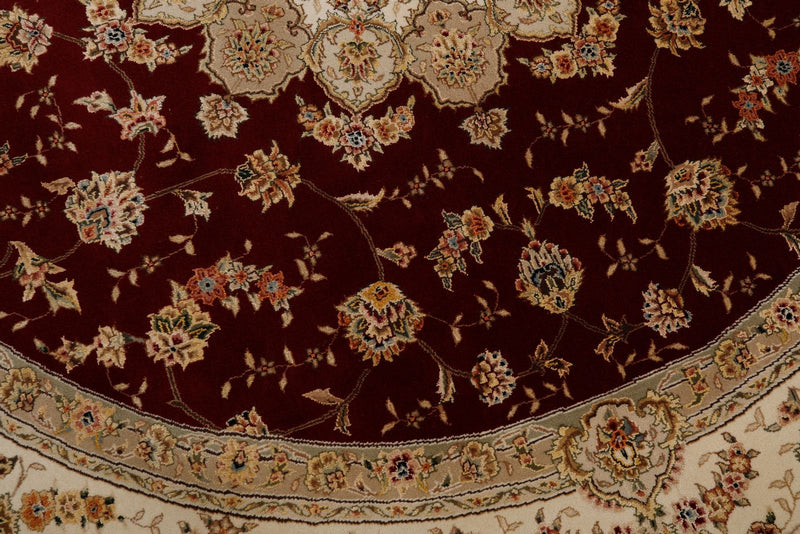 8x8 Burgundy and Ivory Turkish Silk Rug