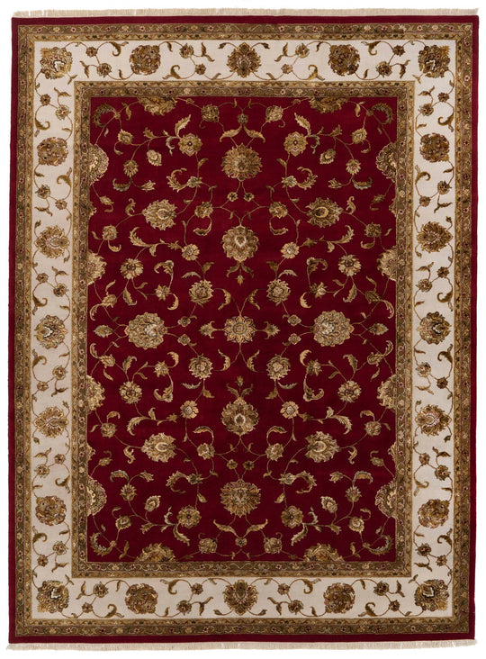10x14 Burgundy and Ivory Turkish Silk Rug