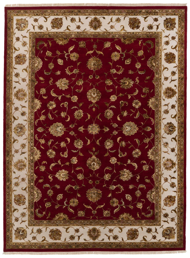 10x14 Burgundy and Ivory Turkish Silk Rug