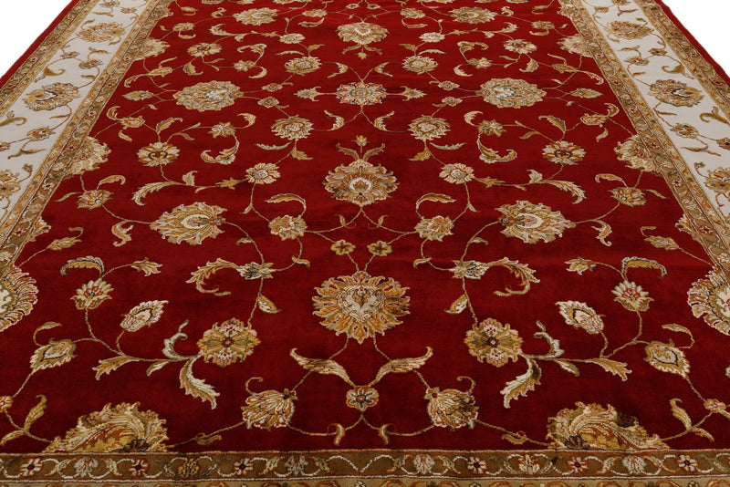 10x14 Burgundy and Ivory Turkish Silk Rug