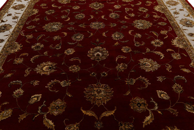 10x14 Burgundy and Ivory Turkish Silk Rug