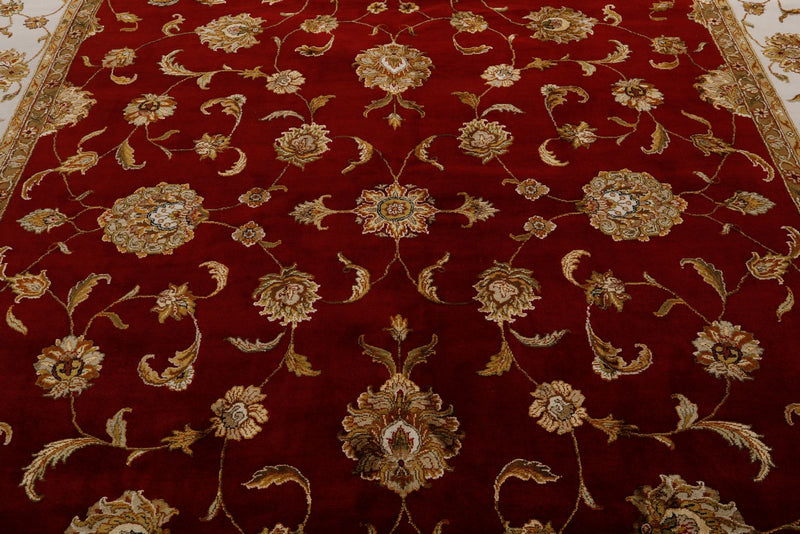 10x14 Burgundy and Ivory Turkish Silk Rug