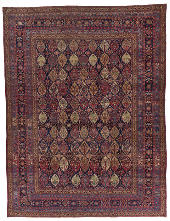 13x17 Navy and Multicolor Turkish Persian Rug