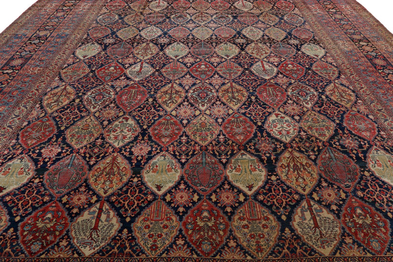 13x17 Navy and Multicolor Turkish Persian Rug
