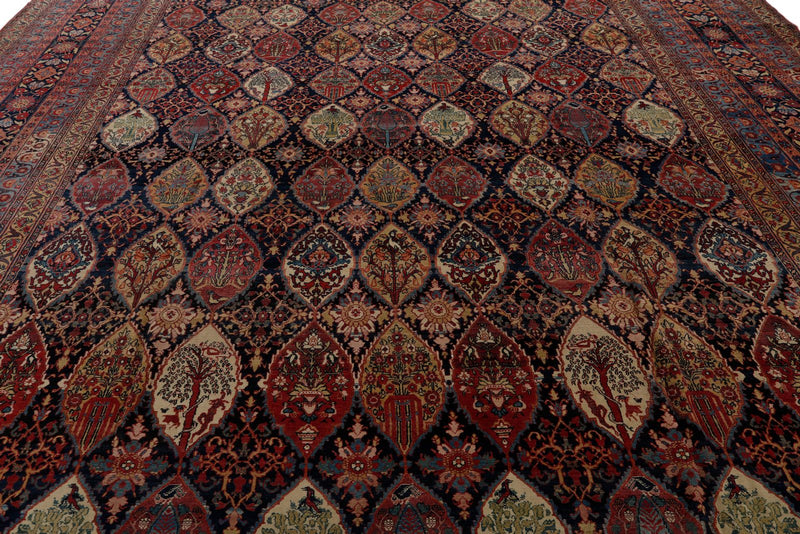 13x17 Navy and Multicolor Turkish Persian Rug