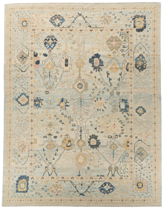 10x13 Light Blue and Multicolor Turkish Oushak Rug