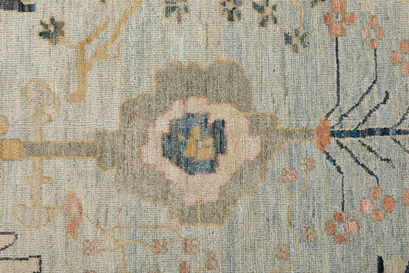 10x13 Light Blue and Multicolor Turkish Oushak Rug