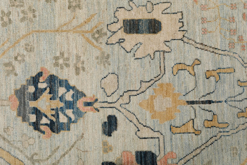 10x13 Light Blue and Multicolor Turkish Oushak Rug