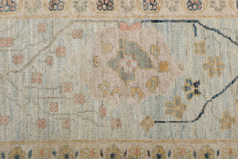 10x13 Light Blue and Multicolor Turkish Oushak Rug