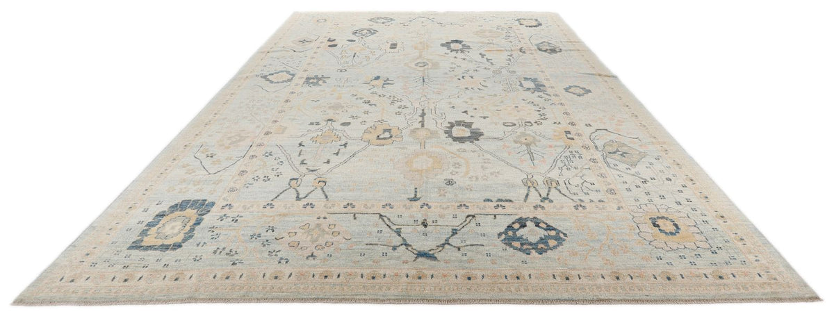 10x13 Light Blue and Multicolor Turkish Oushak Rug