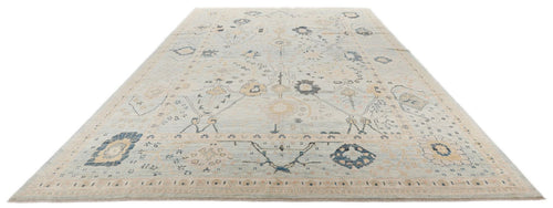 10x13 Light Blue and Multicolor Turkish Oushak Rug