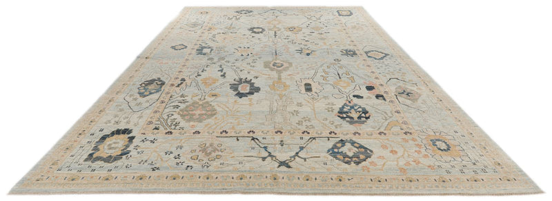 10x13 Light Blue and Multicolor Turkish Oushak Rug
