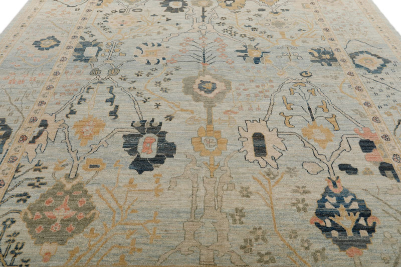 10x13 Light Blue and Multicolor Turkish Oushak Rug