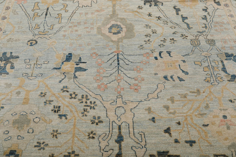 10x13 Light Blue and Multicolor Turkish Oushak Rug