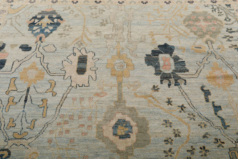 10x13 Light Blue and Multicolor Turkish Oushak Rug
