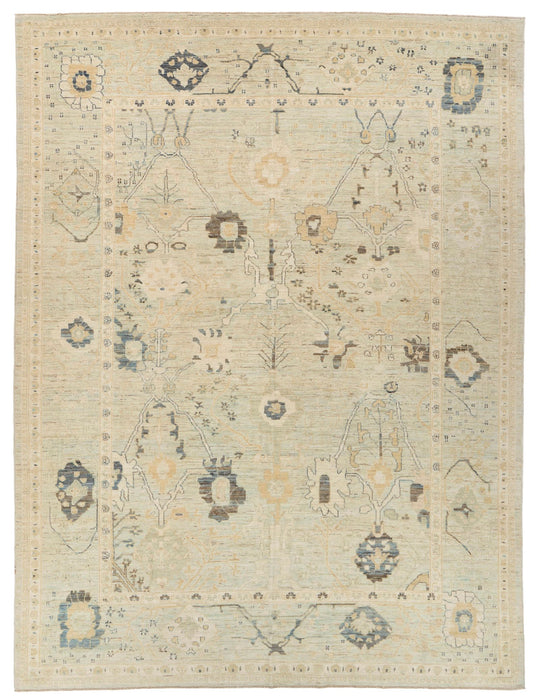 10x14 Light Blue and Multicolor Turkish Oushak Rug
