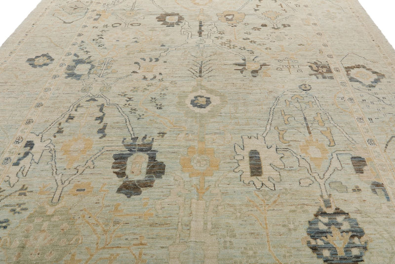 10x14 Light Blue and Multicolor Turkish Oushak Rug