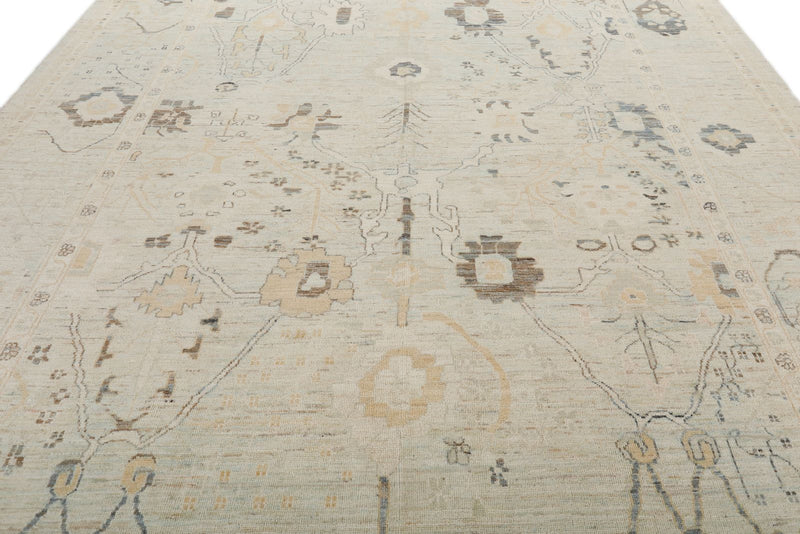 10x14 Light Blue and Multicolor Turkish Oushak Rug