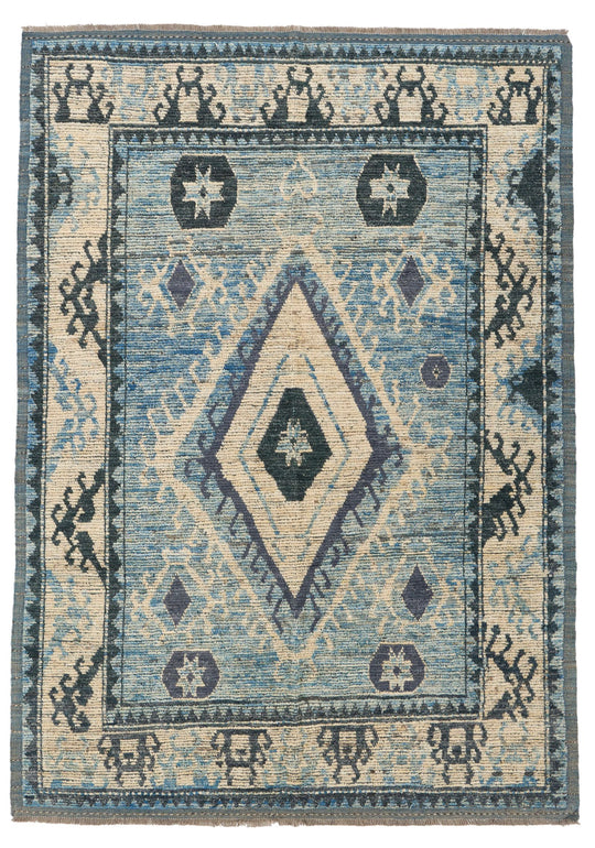 7x10 Blue and Ivory Anatolian Traditional Rug
