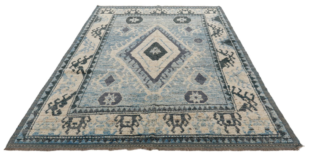 7x10 Blue and Ivory Anatolian Traditional Rug