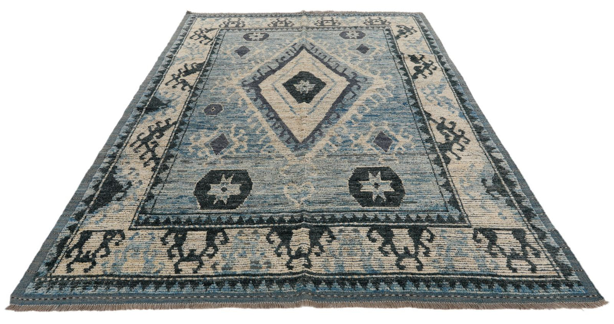 7x10 Blue and Ivory Anatolian Traditional Rug