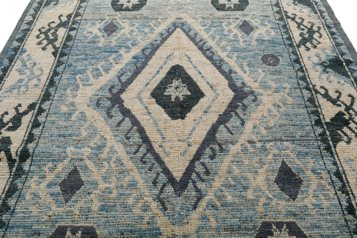 7x10 Blue and Ivory Anatolian Traditional Rug