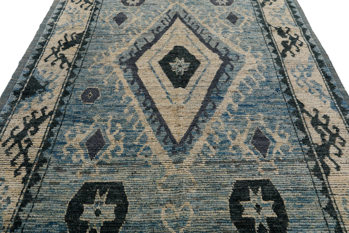 7x10 Blue and Ivory Anatolian Traditional Rug