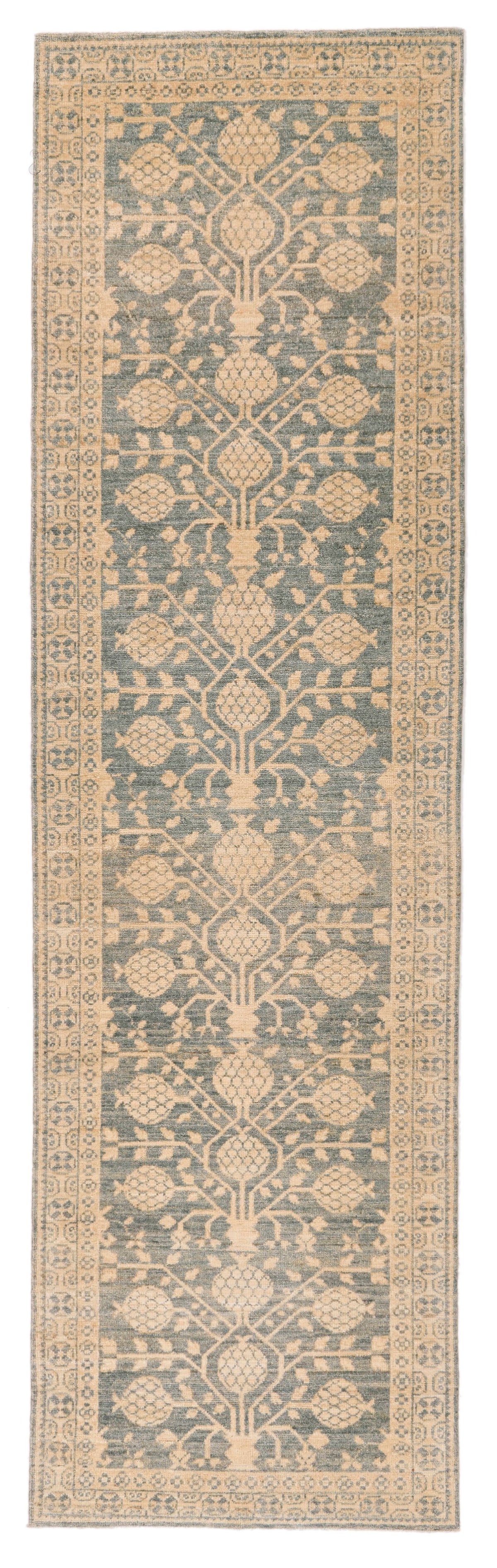 3x10 Light Green and Beige Turkish Tribal Runner
