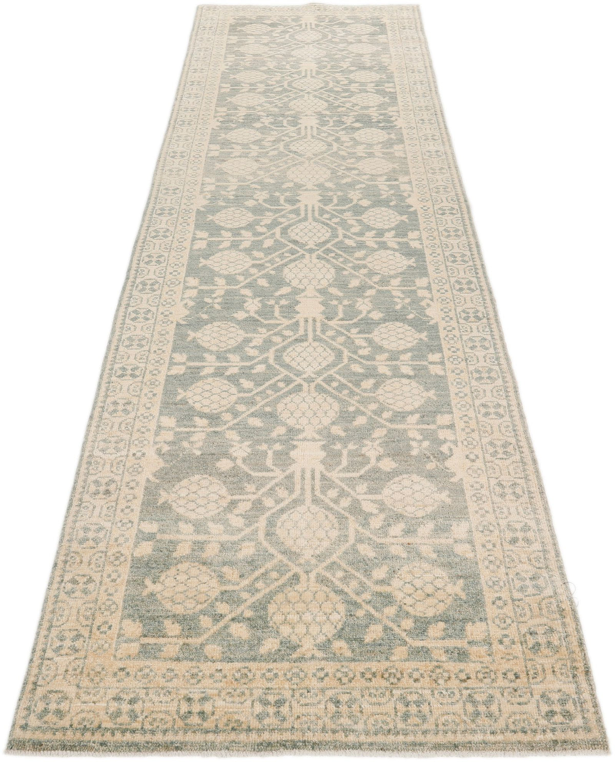 3x10 Light Green and Beige Turkish Tribal Runner