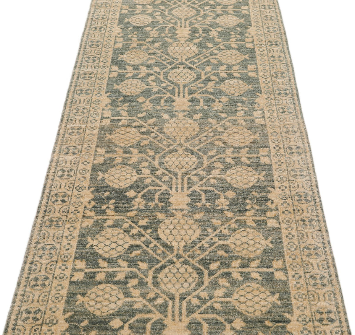 3x10 Light Green and Beige Turkish Tribal Runner