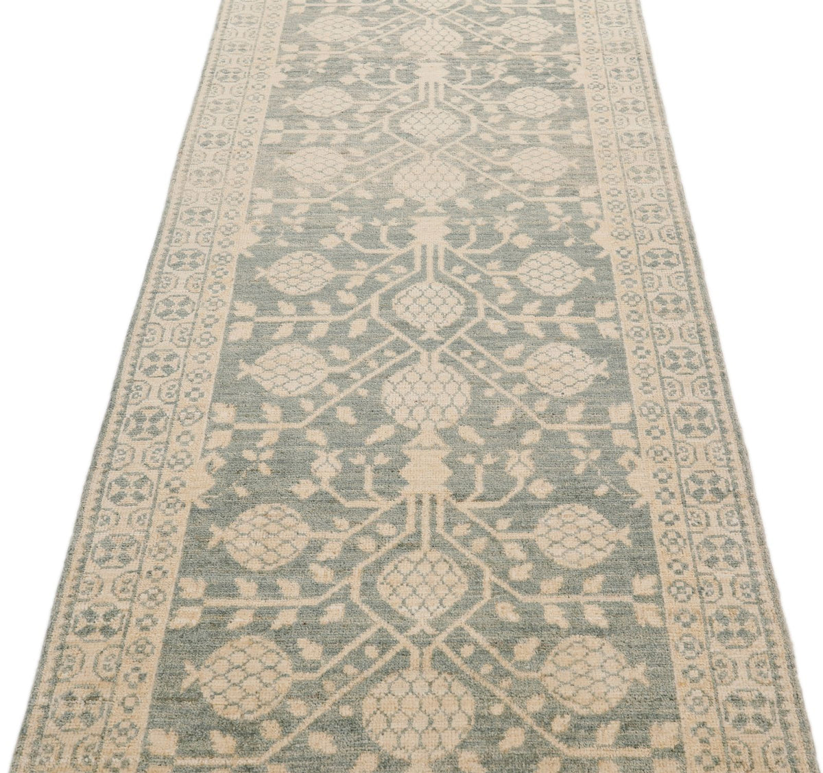 3x10 Light Green and Beige Turkish Tribal Runner