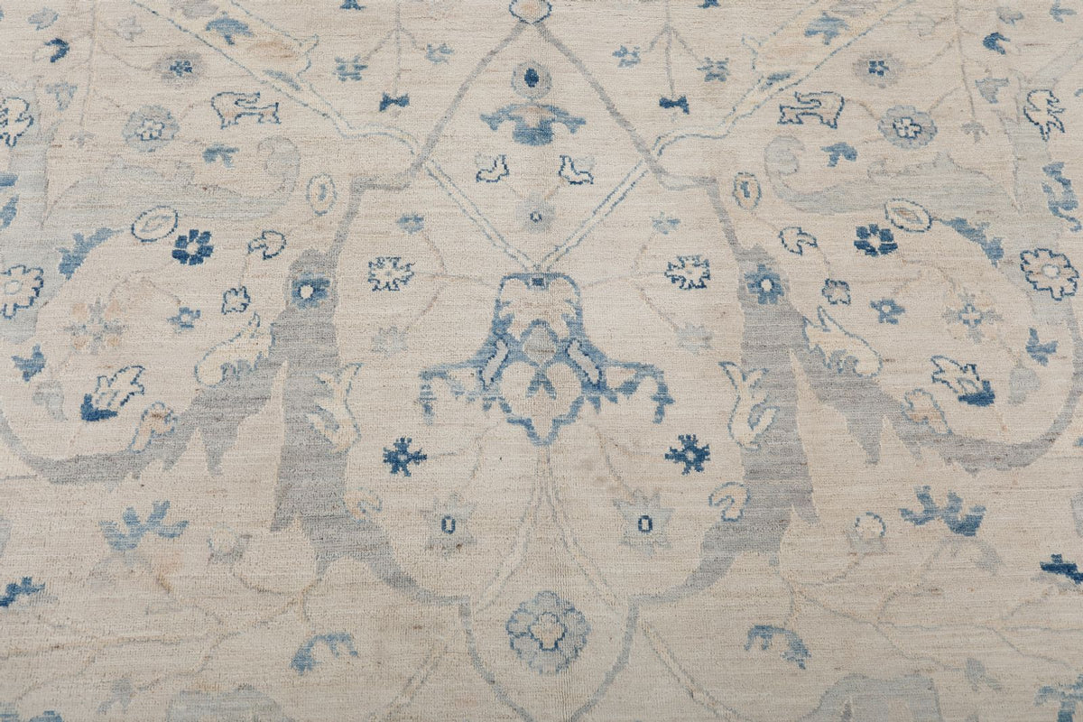 9x12 Ivory and Blue Anatolian Traditional Rug