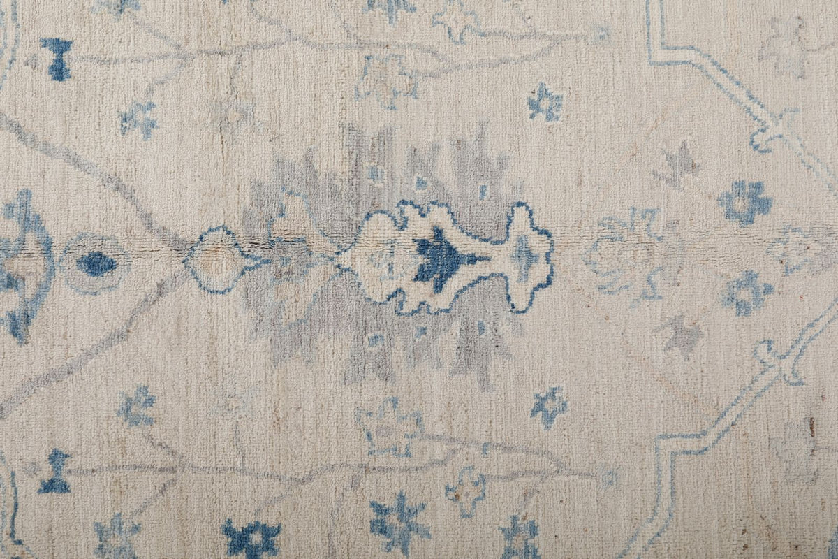 9x12 Ivory and Blue Anatolian Traditional Rug