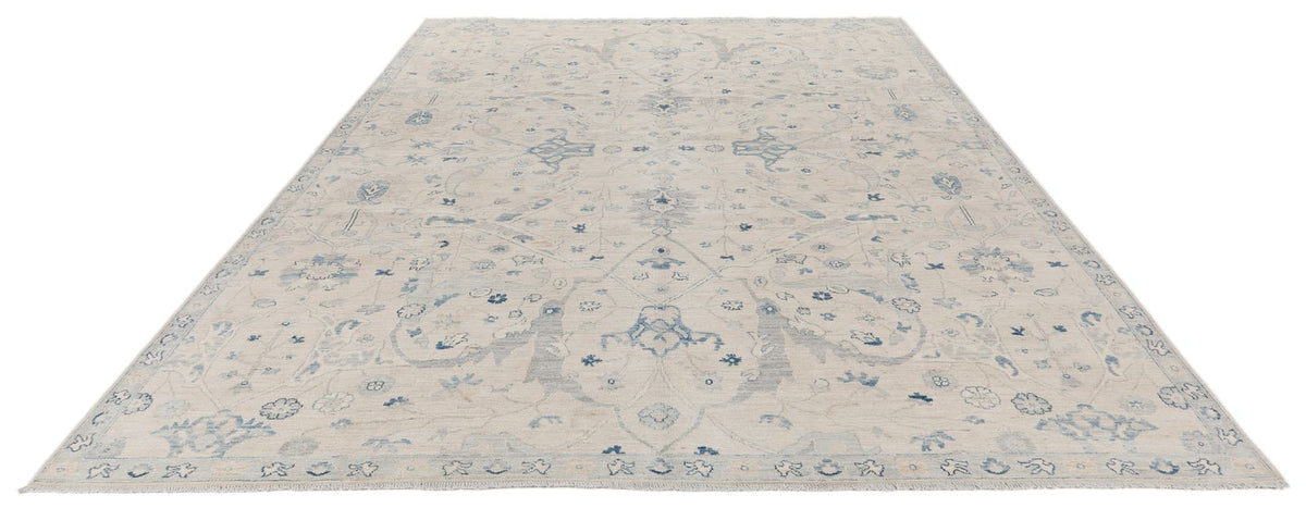 9x12 Ivory and Blue Anatolian Traditional Rug