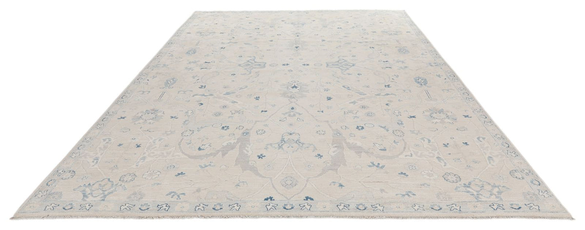 9x12 Ivory and Blue Anatolian Traditional Rug