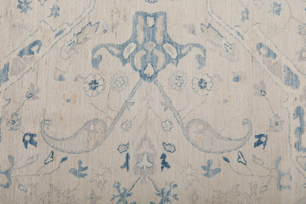 9x12 Ivory and Blue Anatolian Traditional Rug