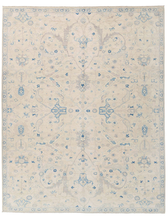 9x12 Ivory and Blue Anatolian Traditional Rug