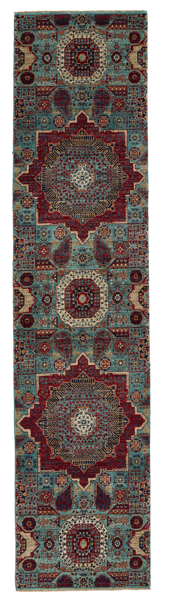 2x10 Light Blue and Multicolor Turkish Tribal Runner