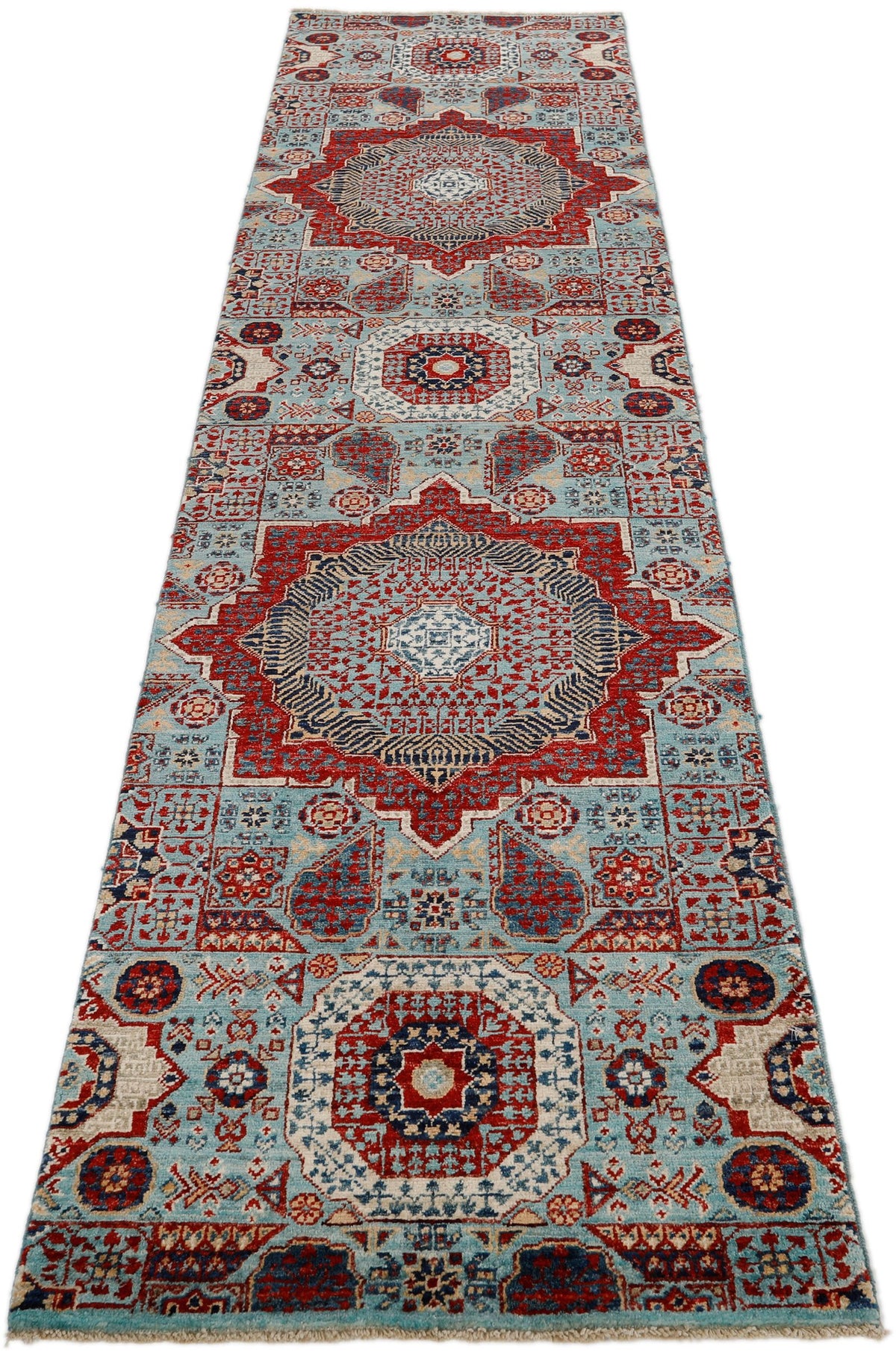 2x10 Light Blue and Multicolor Turkish Tribal Runner