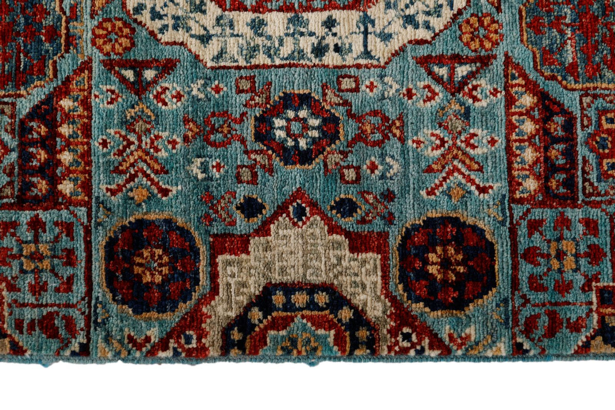 2x10 Light Blue and Multicolor Turkish Tribal Runner