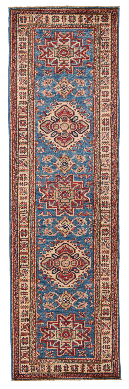 2x8 Blue and Ivory Kazak Tribal Runner
