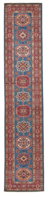 3x13 Blue and Burgundy Kazak Tribal Runner