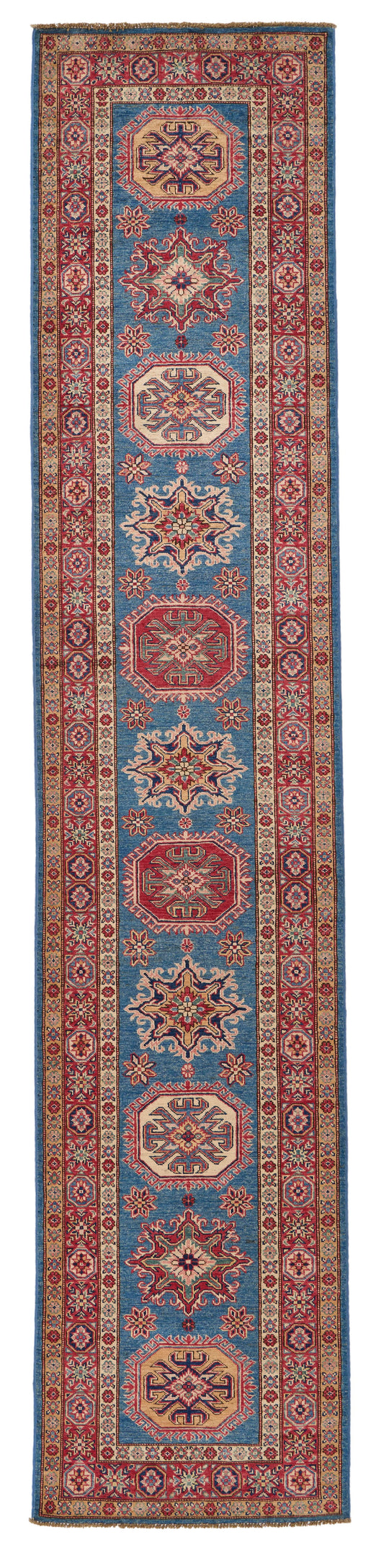 3x13 Blue and Burgundy Kazak Tribal Runner