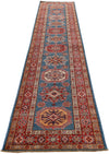 3x13 Blue and Burgundy Kazak Tribal Runner
