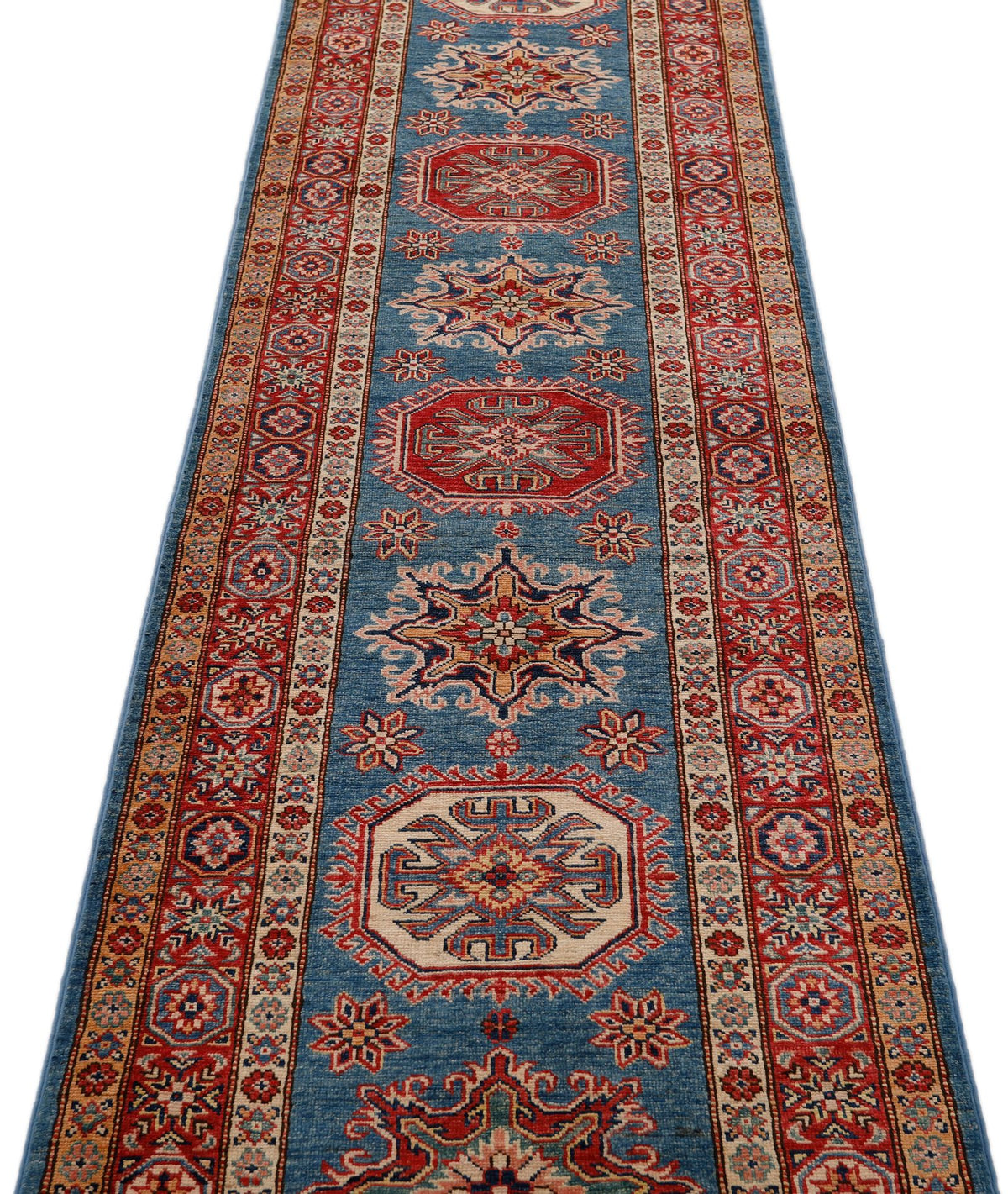 3x13 Blue and Burgundy Kazak Tribal Runner