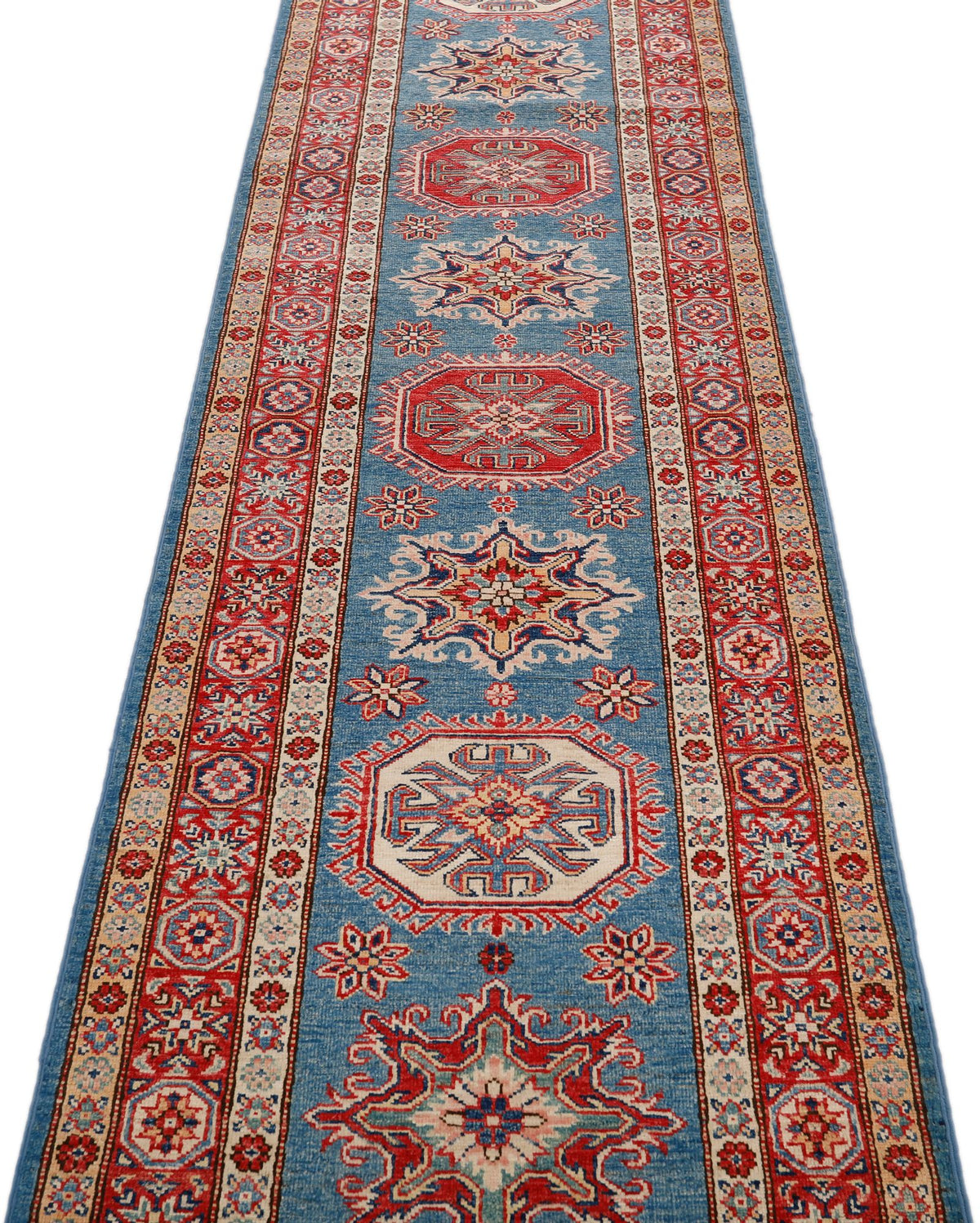3x13 Blue and Burgundy Kazak Tribal Runner